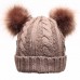 Winter Warm Knitted Soft Faux Fur Double Pom Pom Beanie Hat with Plush Lining.  eb-12397040