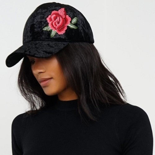 David and Young Womens Velvet Rose Applique Dad Hat Cap Black One Size 