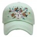 FLORAL STEER SKULL Embroidered  Vintage Style Ball Cap  eb-71514481
