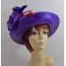 PURPLE MED BRIM STRAW HAT WITH FEATHER FLOWERS OSTRICH CURLED BOA SOCIETY LADY  eb-52895878