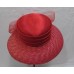 Red Straw & Satin Church Hat Bright Wide Brim Bow w/ Flower Feathers   eb-71771407