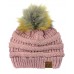 New CC Brand Exclusive Soft Stretch Cable Knit Faux Fur Pom Pom CC Beanie Hat  eb-47436938