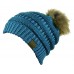 New CC Brand Exclusive Soft Stretch Cable Knit Faux Fur Pom Pom CC Beanie Hat  eb-47436938