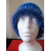 Hand knitted cozy lacy beanie/hat with fuzzy trim  blue  eb-49166537