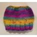 Messy Bun Ponytail Winter Hat Beanie Rainbow Multi Handmade Knit  eb-31647413