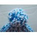 Hand knitted elegant & warm  pom pom beanie/hat   light blue and white  eb-60711178