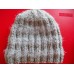 Hand knitted elegant fuzzy beanie/hat  striped light gray (junior/small)  eb-18324381