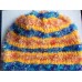 Hand knitted fuzzy striped bulky beanie/hat  yellow/blue  eb-68886248