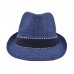 Premium Classic Fedora Straw Hat with Navy Striped Trim Band  Diff Colors Avail  eb-13928912