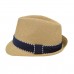 Premium Classic Fedora Straw Hat with Navy Striped Trim Band  Diff Colors Avail  eb-13928912