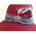 CLOSE OUT SALE Ladies M BURGUNDY RED & GRAY Wide Brim Fedora HAT 100% Wool  eb-32876854