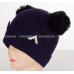 's Winter Chunky Knit Beanie Hat with Double Faux Fur Pom Pom Ears  eb-26905598
