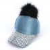 NEW BLING BLUE JEAN DENIM BASEBALL CAP COLOR POM POM BALL ADJUSTABLE SIZE MM6015  eb-86861963